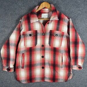 Lucky Brand Shirt Womens Small Petite Shacket Plaid Button Front Pockets